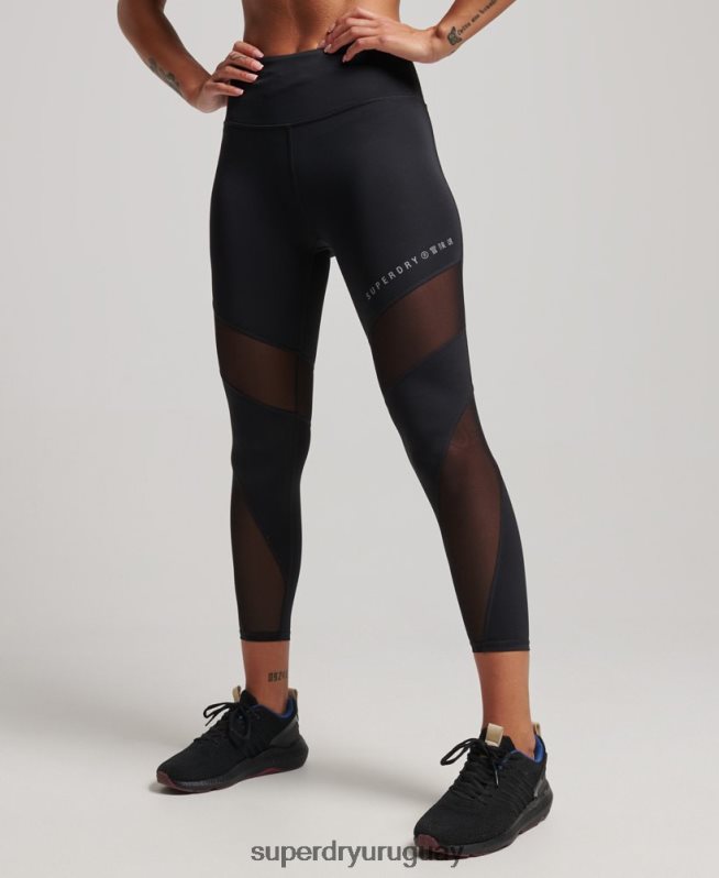 uy Superdry mujer leggins 7/8 de malla de entrenamiento negro DT2N8Z4080 ropa