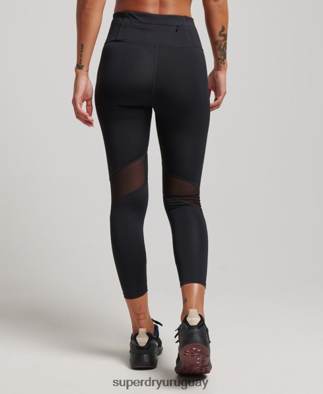 uy Superdry mujer leggins 7/8 de malla de entrenamiento negro DT2N8Z4080 ropa
