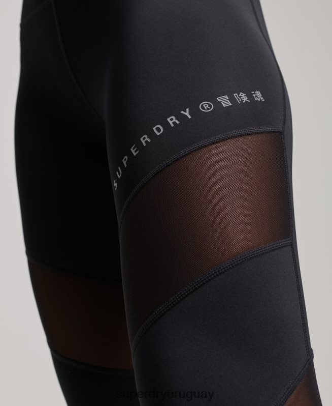 uy Superdry mujer leggins 7/8 de malla de entrenamiento negro DT2N8Z4080 ropa