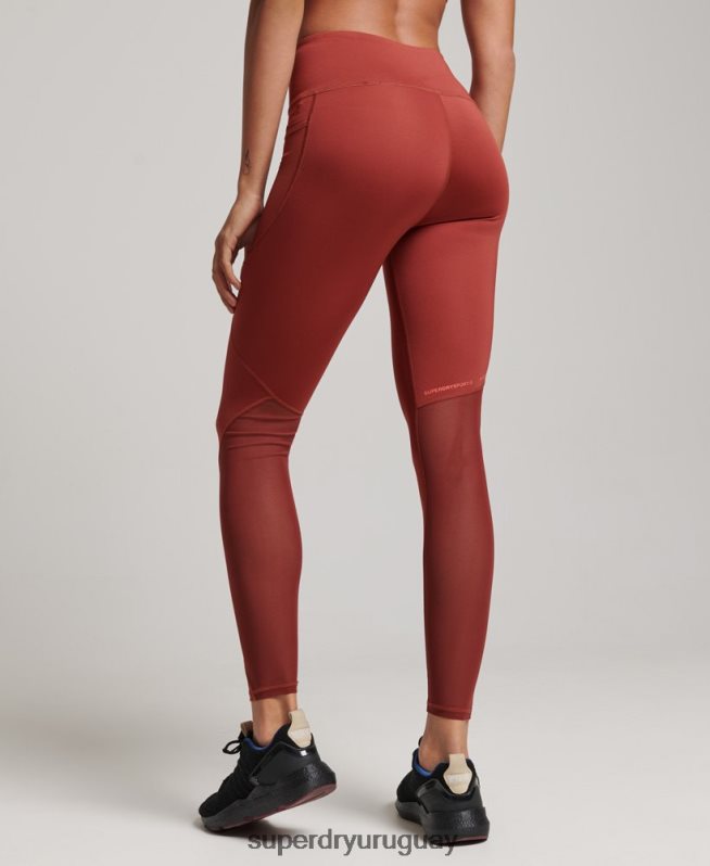 uy Superdry mujer leggins ajustados de malla activa de longitud completa marrón DT2N8Z4052 ropa