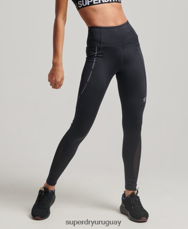 uy Superdry mujer leggins ajustados de malla activa de longitud completa negro DT2N8Z4070 ropa