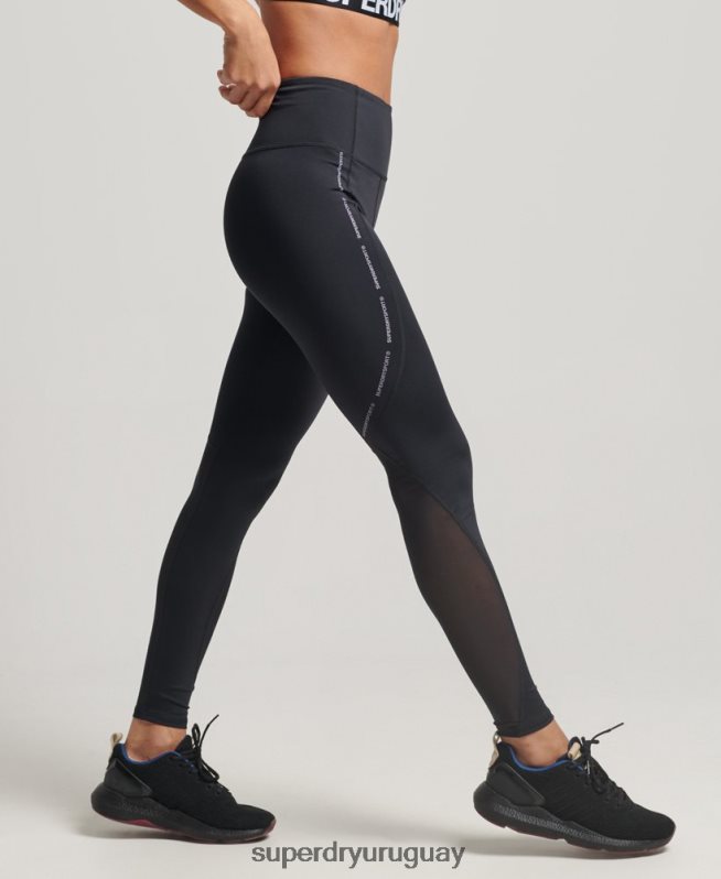 uy Superdry mujer leggins ajustados de malla activa de longitud completa negro DT2N8Z4070 ropa
