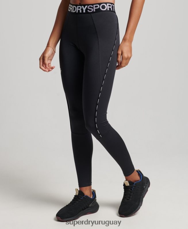 uy Superdry mujer leggins ajustados elásticos con la marca del tren negro DT2N8Z4082 ropa