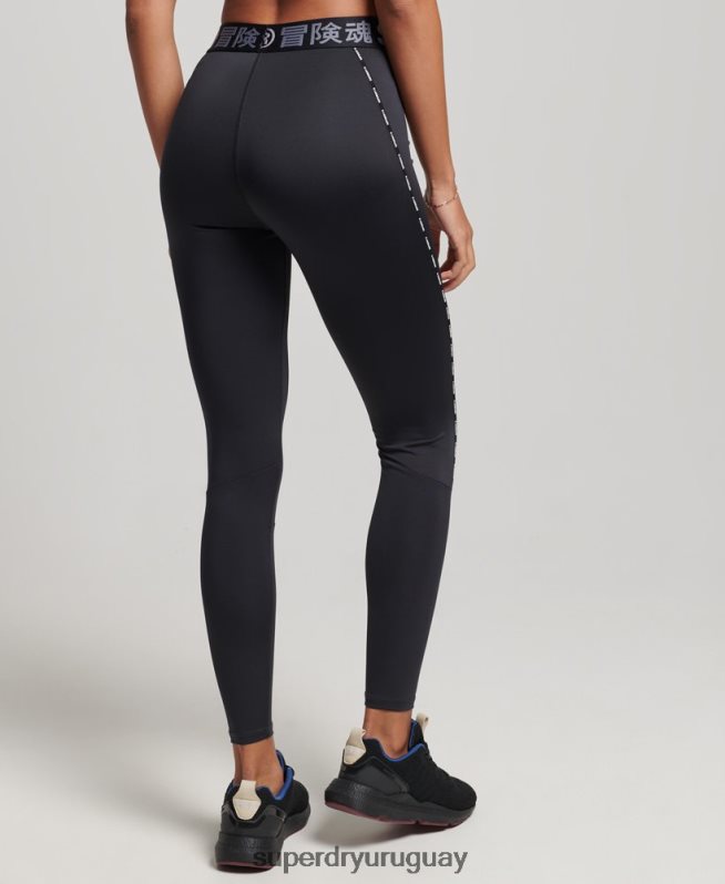 uy Superdry mujer leggins ajustados elásticos con la marca del tren negro DT2N8Z4082 ropa