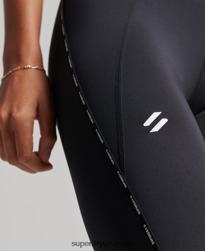 uy Superdry mujer leggins ajustados elásticos con la marca del tren negro DT2N8Z4082 ropa