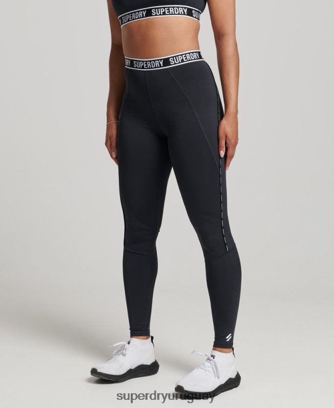 uy Superdry mujer leggins elásticos con logo de tren negro DT2N8Z4086 ropa