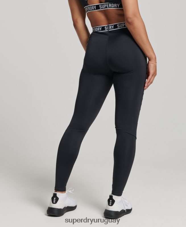 uy Superdry mujer leggins elásticos con logo de tren negro DT2N8Z4086 ropa