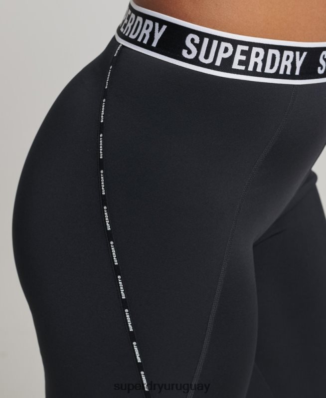 uy Superdry mujer leggins elásticos con logo de tren negro DT2N8Z4086 ropa