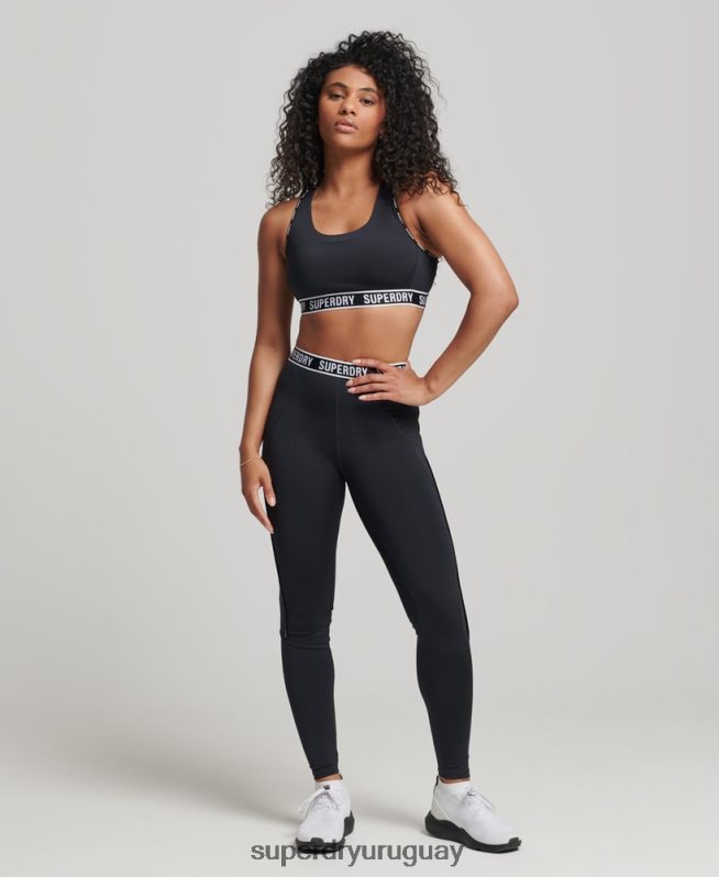 uy Superdry mujer leggins elásticos con logo de tren negro DT2N8Z4086 ropa