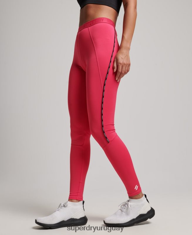 uy Superdry mujer leggins elásticos con logo de tren rosa DT2N8Z4059 ropa