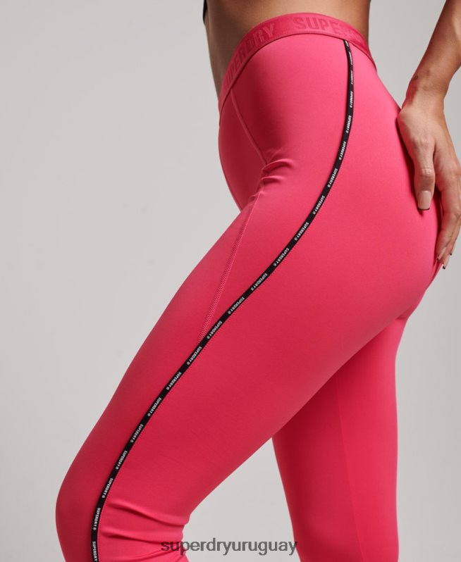 uy Superdry mujer leggins elásticos con logo de tren rosa DT2N8Z4059 ropa