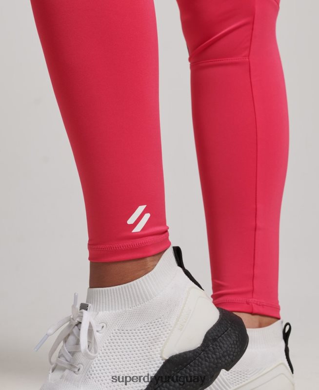 uy Superdry mujer leggins elásticos con logo de tren rosa DT2N8Z4059 ropa