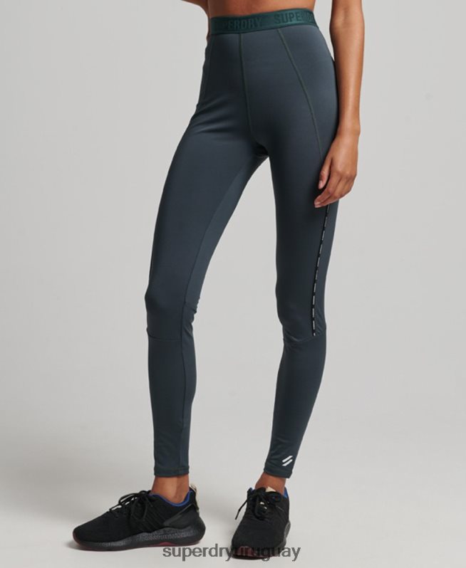 uy Superdry mujer leggins elásticos con logo de tren verde DT2N8Z4072 ropa