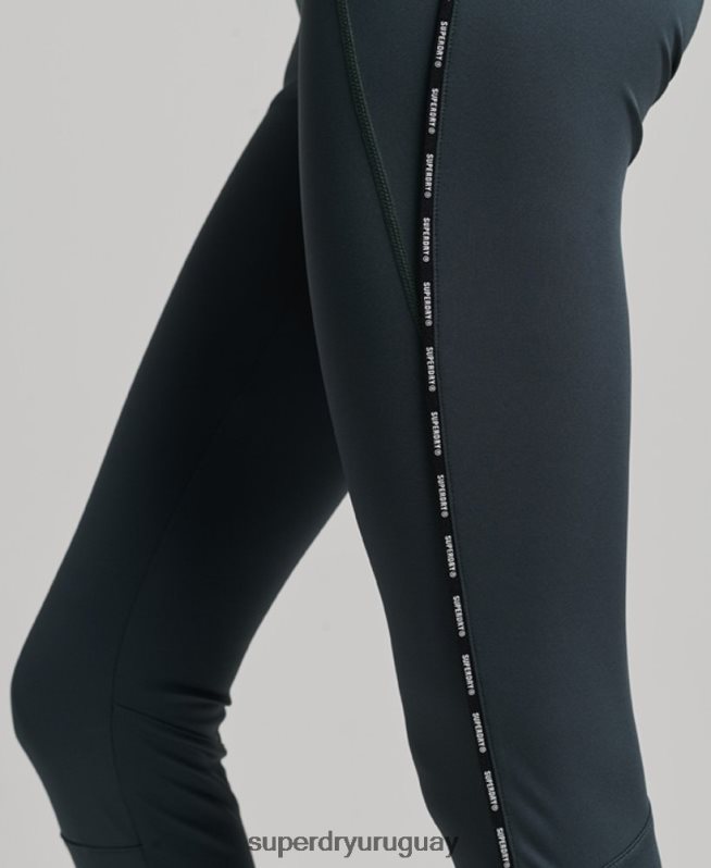 uy Superdry mujer leggins elásticos con logo de tren verde DT2N8Z4072 ropa