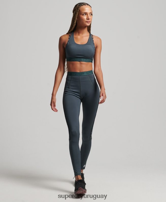 uy Superdry mujer leggins elásticos con logo de tren verde DT2N8Z4072 ropa