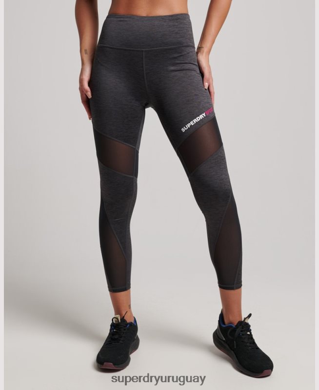 uy Superdry mujer mallas de entrenamiento de malla 7/8 gris oscuro DT2N8Z4041 ropa