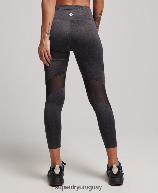 uy Superdry mujer mallas de entrenamiento de malla 7/8 gris oscuro DT2N8Z4041 ropa