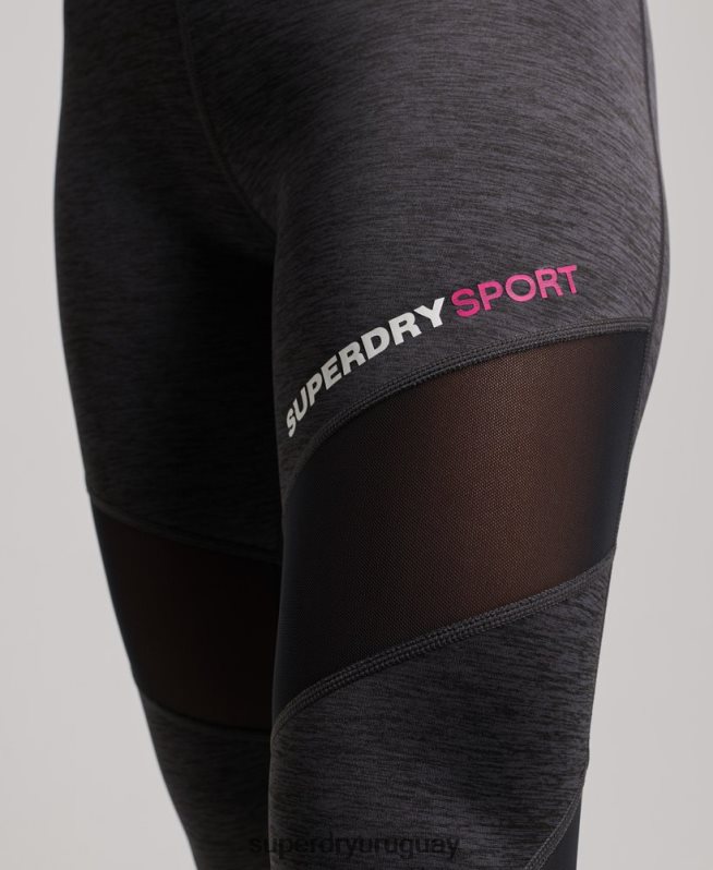 uy Superdry mujer mallas de entrenamiento de malla 7/8 gris oscuro DT2N8Z4041 ropa