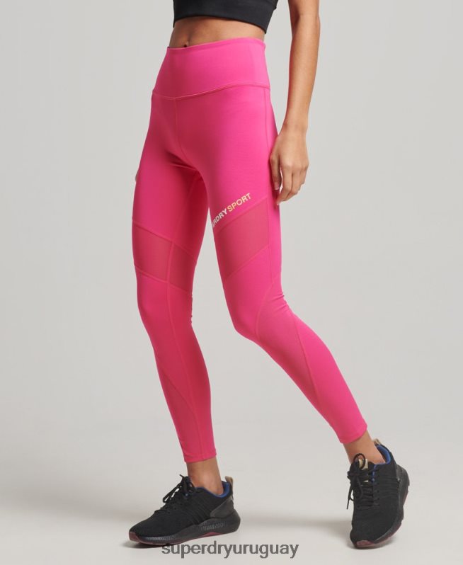 uy Superdry mujer mallas de entrenamiento de malla 7/8 rosa DT2N8Z4075 ropa