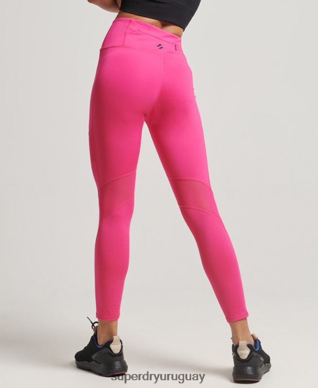 uy Superdry mujer mallas de entrenamiento de malla 7/8 rosa DT2N8Z4075 ropa