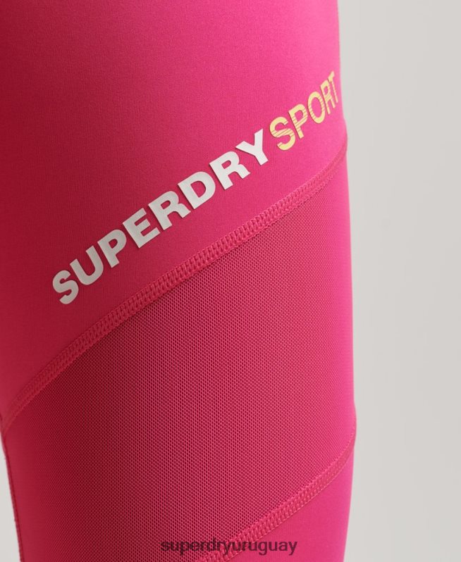uy Superdry mujer mallas de entrenamiento de malla 7/8 rosa DT2N8Z4075 ropa
