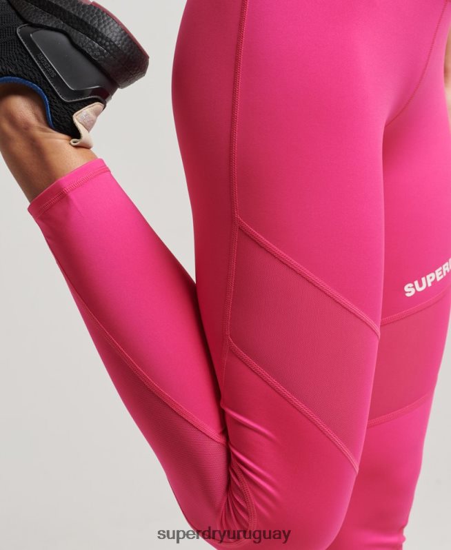 uy Superdry mujer mallas de entrenamiento de malla 7/8 rosa DT2N8Z4075 ropa