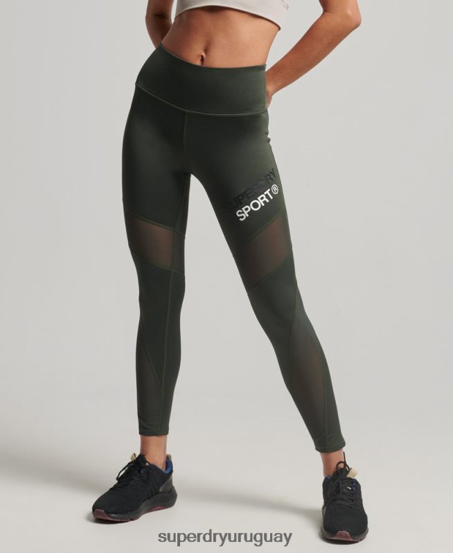 uy Superdry mujer mallas de entrenamiento de malla 7/8 verde DT2N8Z4078 ropa