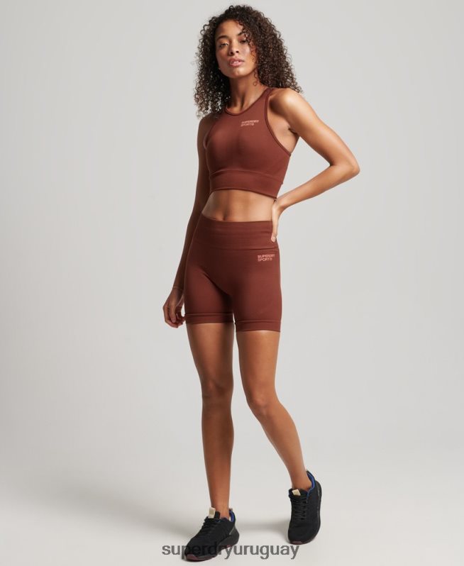 uy Superdry mujer shorts ajustados sin costuras marrón DT2N8Z3124 ropa