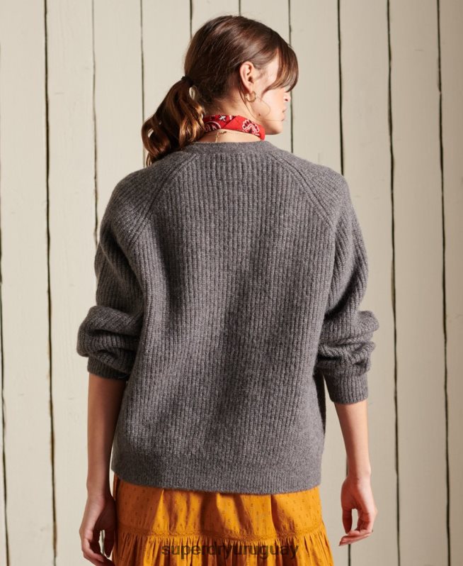uy Superdry mujer cárdigan en mezcla de alpaca gris claro DT2N8Z6601 ropa
