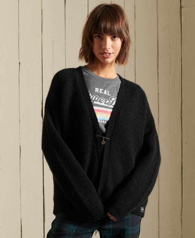 uy Superdry mujer cárdigan en mezcla de alpaca negro DT2N8Z6600 ropa