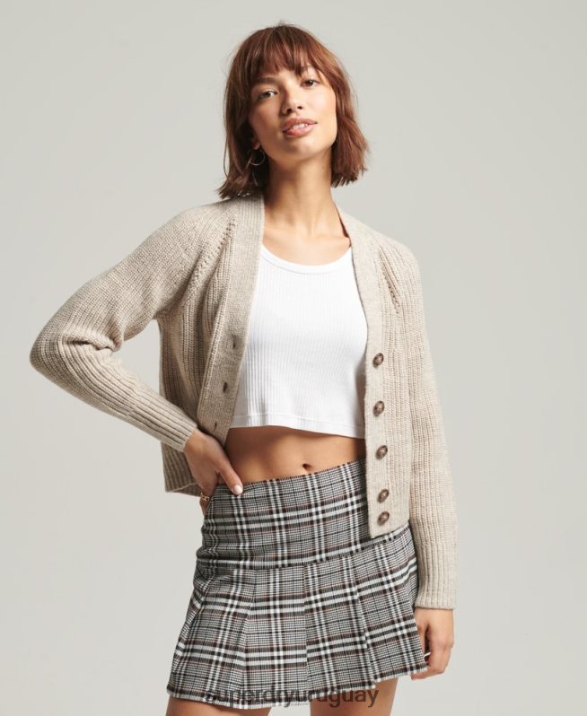 uy Superdry mujer cárdigan jessica con cuello en v beige DT2N8Z4022 ropa