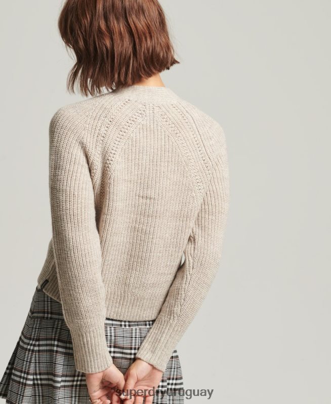 uy Superdry mujer cárdigan jessica con cuello en v beige DT2N8Z4022 ropa