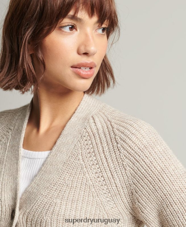 uy Superdry mujer cárdigan jessica con cuello en v beige DT2N8Z4022 ropa