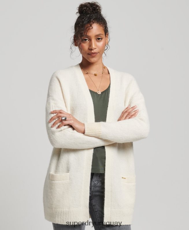 uy Superdry mujer cárdigan largo de estudios blanco DT2N8Z4008 ropa