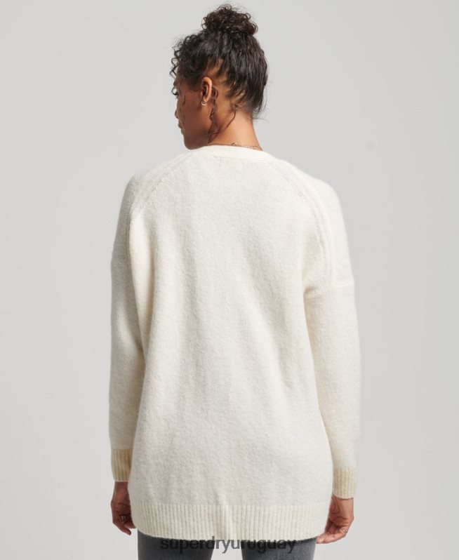 uy Superdry mujer cárdigan largo de estudios blanco DT2N8Z4008 ropa