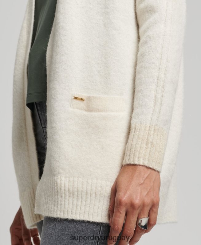 uy Superdry mujer cárdigan largo de estudios blanco DT2N8Z4008 ropa