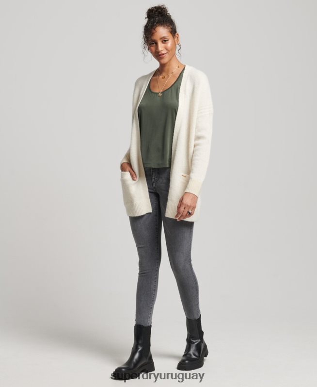 uy Superdry mujer cárdigan largo de estudios blanco DT2N8Z4008 ropa