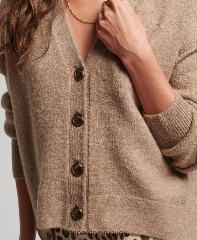 uy Superdry mujer cárdigan oversize con cuello en V beige DT2N8Z3951 ropa