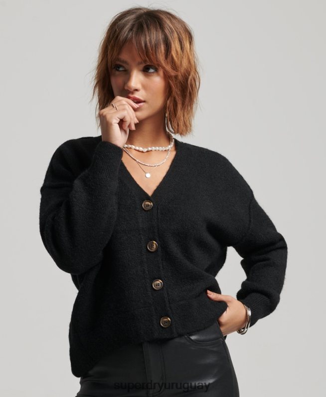 uy Superdry mujer cárdigan oversize con cuello en V negro DT2N8Z3965 ropa