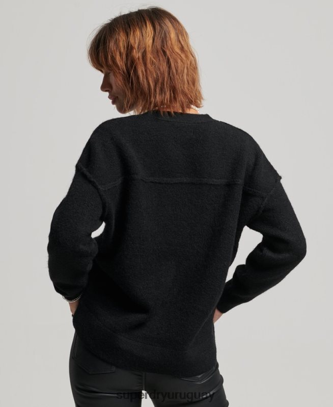 uy Superdry mujer cárdigan oversize con cuello en V negro DT2N8Z3965 ropa