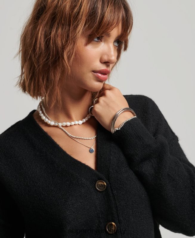 uy Superdry mujer cárdigan oversize con cuello en V negro DT2N8Z3965 ropa