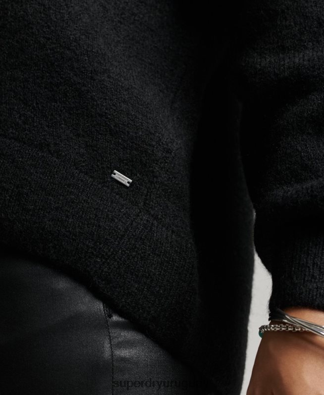 uy Superdry mujer cárdigan oversize con cuello en V negro DT2N8Z3965 ropa