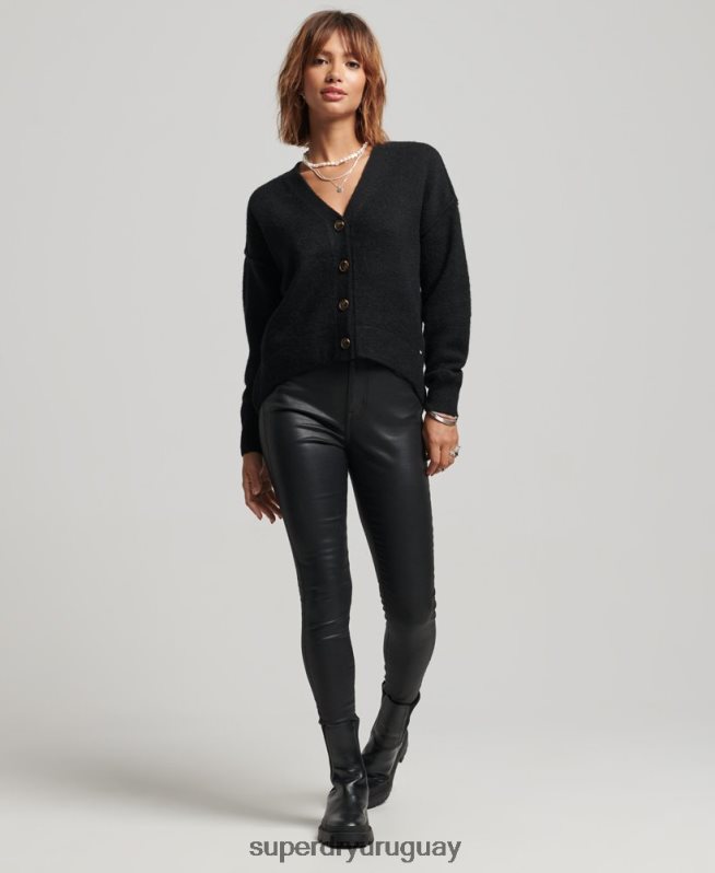 uy Superdry mujer cárdigan oversize con cuello en V negro DT2N8Z3965 ropa