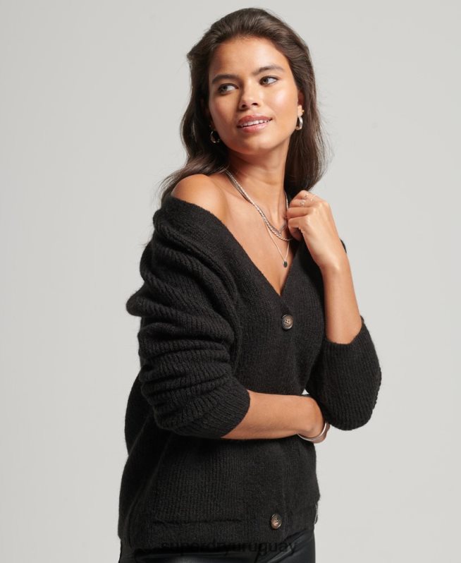 uy Superdry mujer cárdigan supersuave esencial negro DT2N8Z3962 ropa