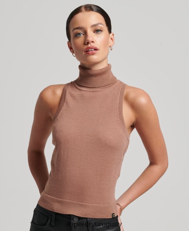 uy Superdry mujer chaleco studios merino con cuello vuelto marrón DT2N8Z2972 ropa