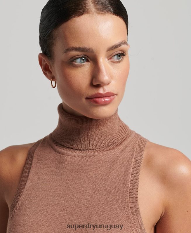 uy Superdry mujer chaleco studios merino con cuello vuelto marrón DT2N8Z2972 ropa
