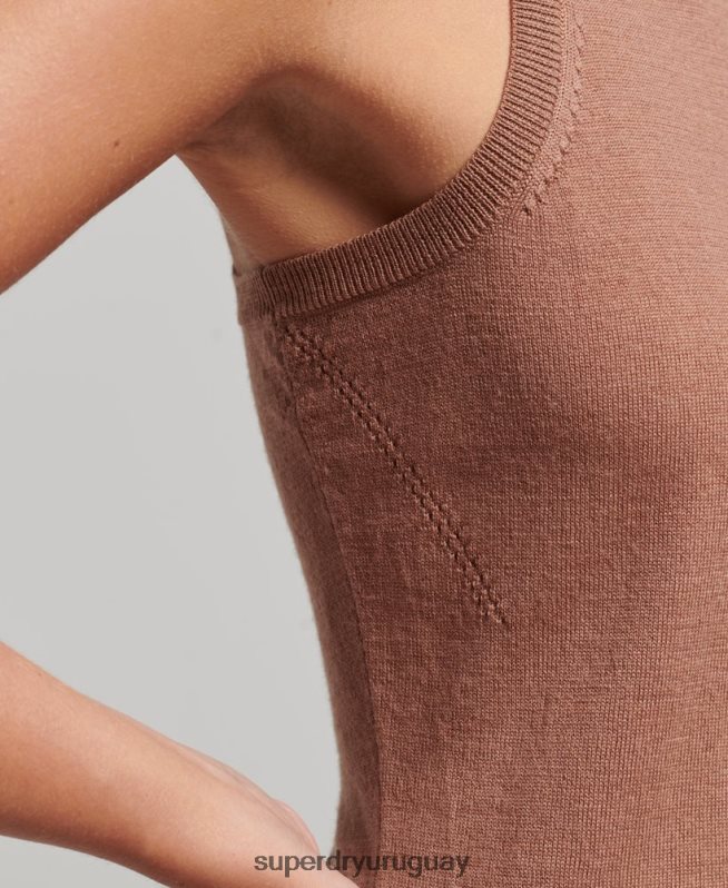 uy Superdry mujer chaleco studios merino con cuello vuelto marrón DT2N8Z2972 ropa