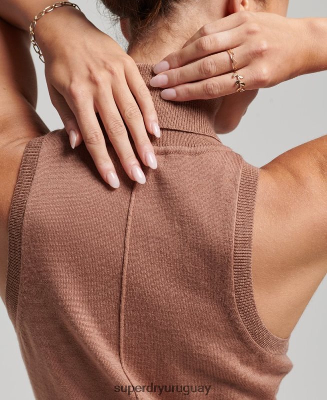 uy Superdry mujer chaleco studios merino con cuello vuelto marrón DT2N8Z2972 ropa