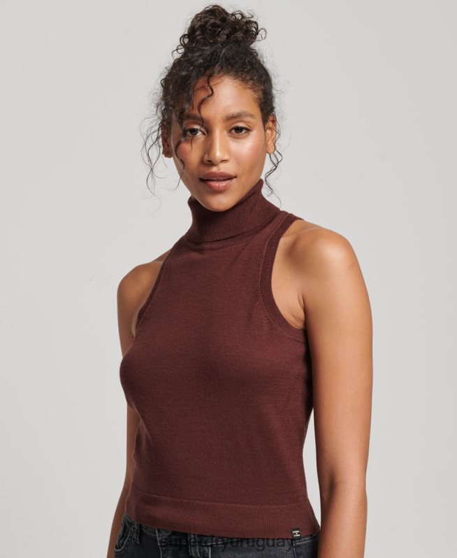 uy Superdry mujer chaleco studios merino con cuello vuelto marrón DT2N8Z4031 ropa