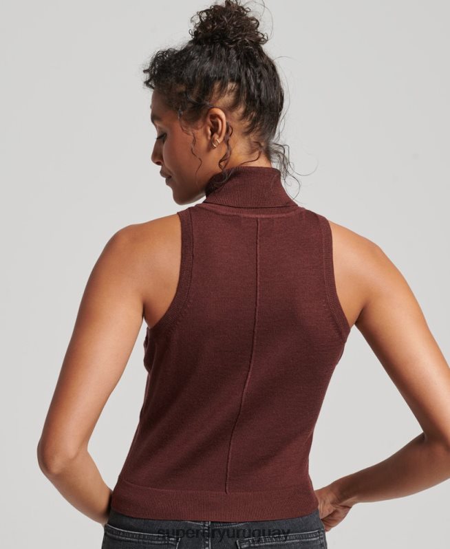 uy Superdry mujer chaleco studios merino con cuello vuelto marrón DT2N8Z4031 ropa